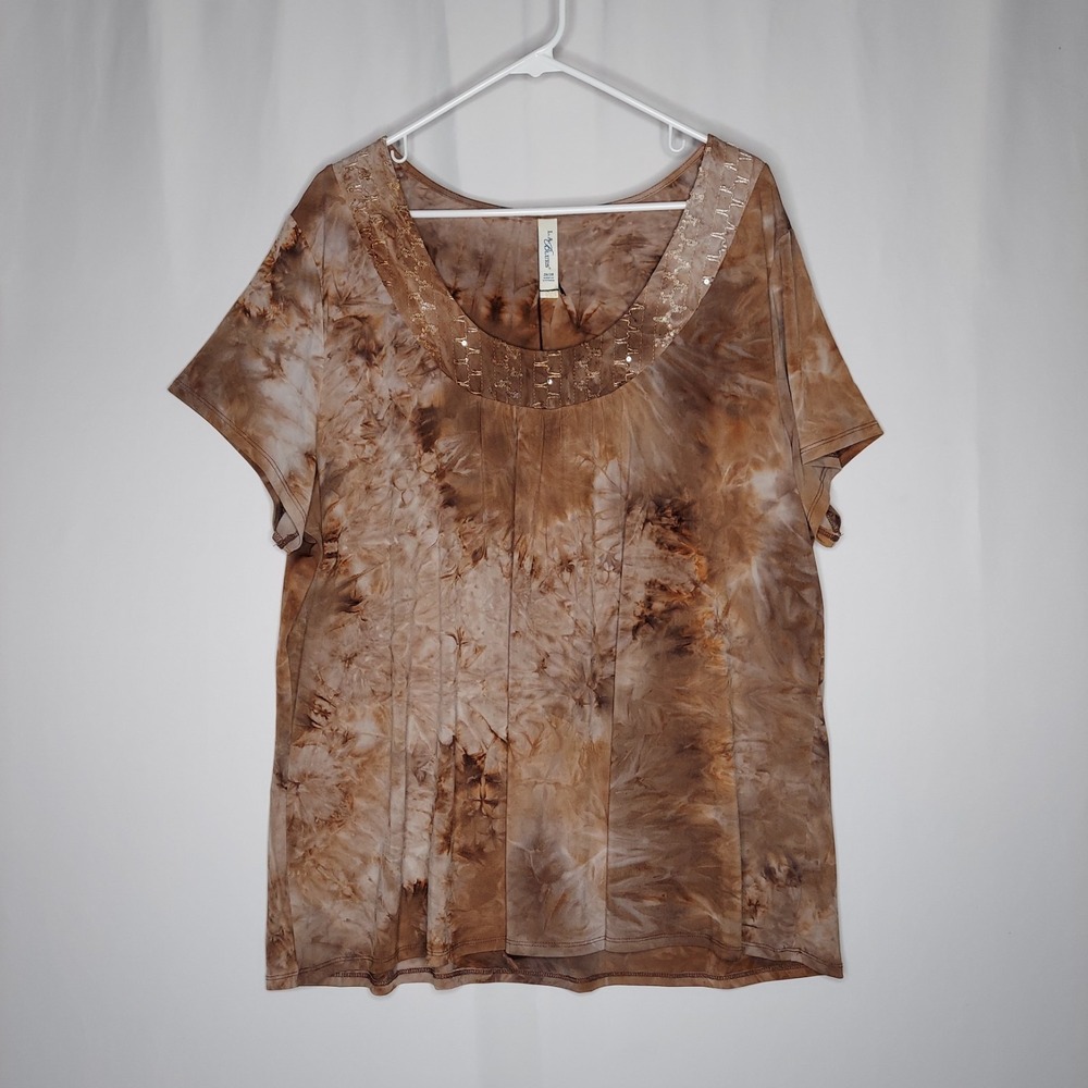LA Blues Y2K Vtg Top Women 26/28 Brown Sequin Short Sleeve Forest Fairy Grunge